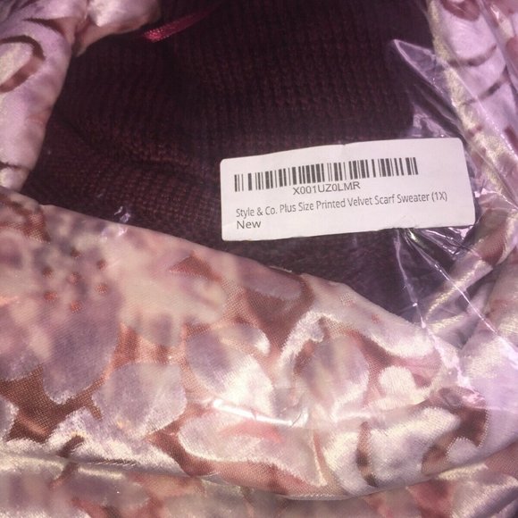 Style & Co Plus Size Printed Velvet Scarf Sweater, Size 1X, Retail $79.50 - Picture 3 of 6